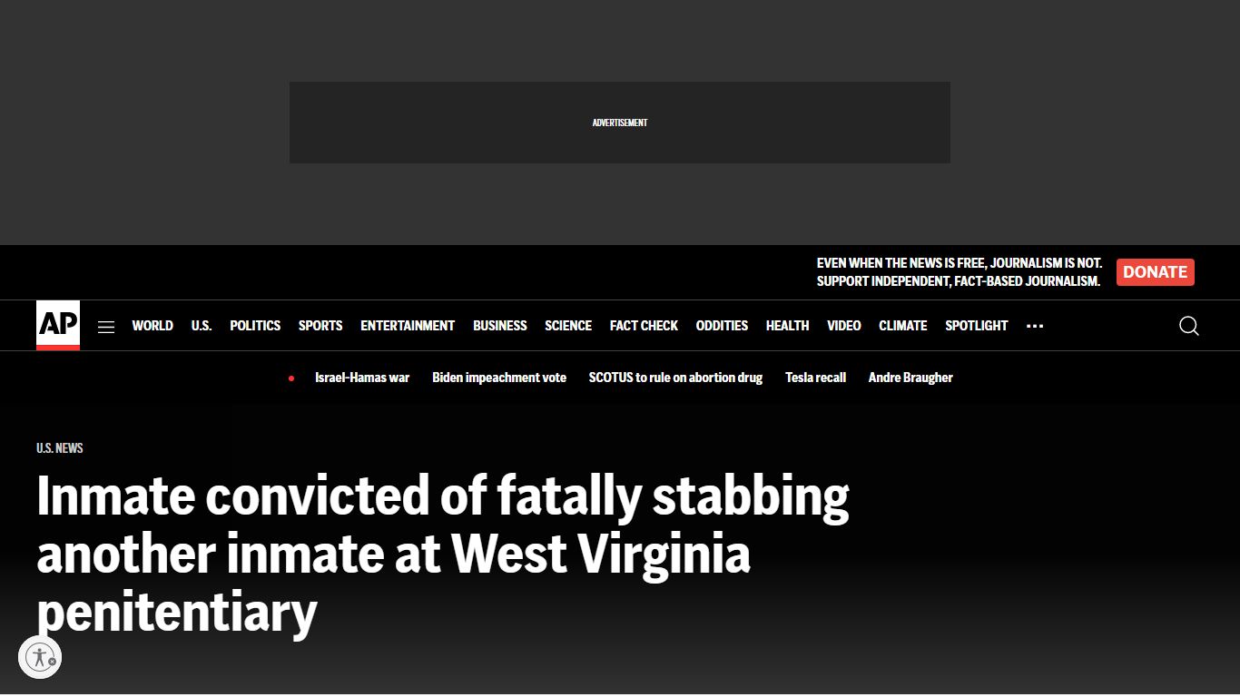 Inmate convicted of fatally stabbing another inmate at West Virginia ...