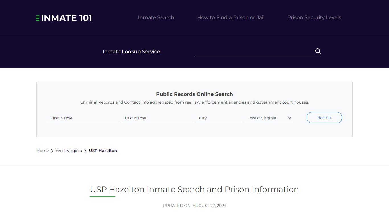 USP Hazelton Inmate Search | Lookup | Roster